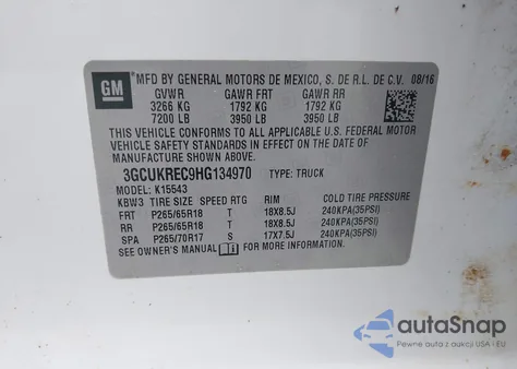 2017 Chevrolet Silverado 1500 2Lt z USA, uszkodzony, nr VIN 3GCUKREC9HG134970